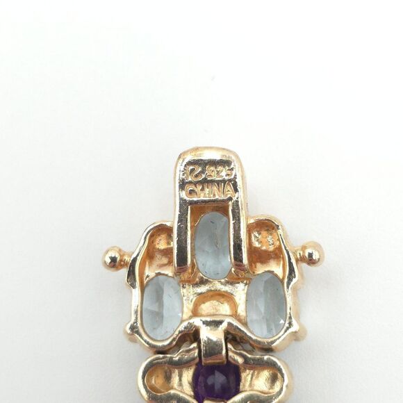 Multi Gemstone Vermeil Bracelet Blue Topaz Garnet Amethyst Citrine HSN 8" - Picture 7 of 9